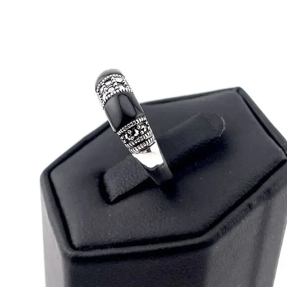 STERLING SILVER Double Black Onyx Marcasite Ring Size 9 - Picture 2 of 3